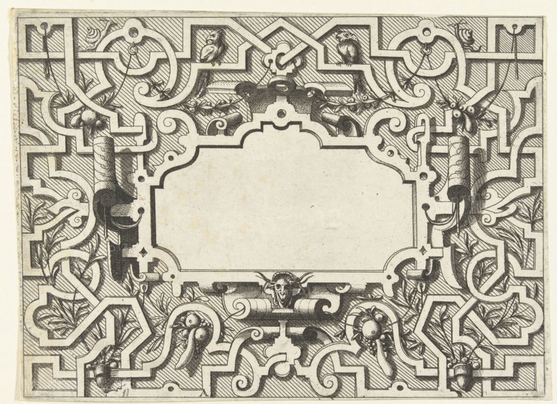 Cartouche surrounded by moresque motives, Johannes or Lucas van Doetechum, Hans Vredeman de Vries, Hieronymus Cock, c. 1555 - c. 1560