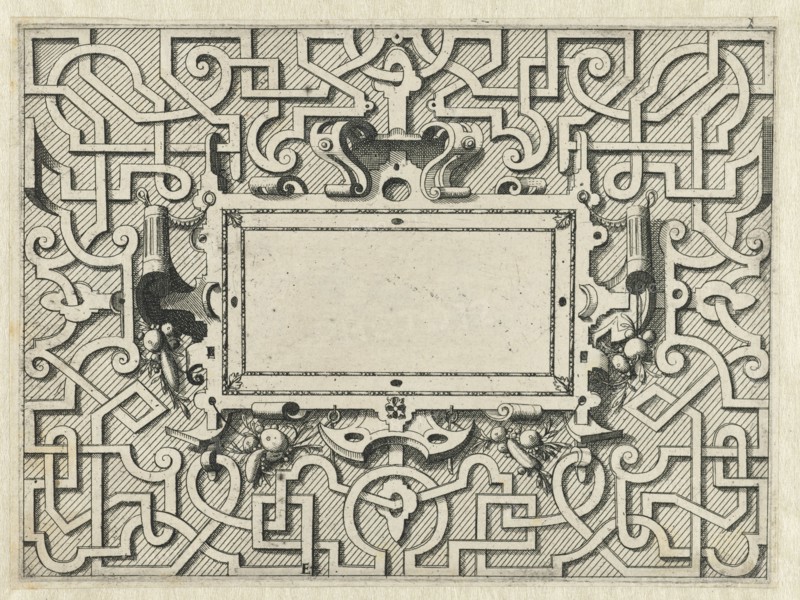 Rectangular cartouche surrounded by moresque motives, Johannes or Lucas van Doetechum, Hans Vredeman de Vries, Hieronymus Cock, c. 1555 - c. 1560