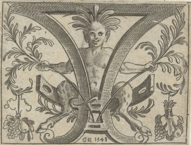 Sater, sitting in scrollwork, Anonymous, 1548