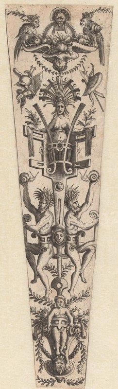 Frame of scroll with two satyrs, Anonymous, Cornelis Bos, 1516 - 1556