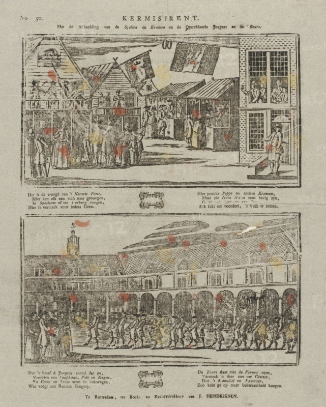 Fair Print, with the image of the games and stalls and guys after the show, Jan Hendriksen, print maker: Anonymous, 1781 - 1828