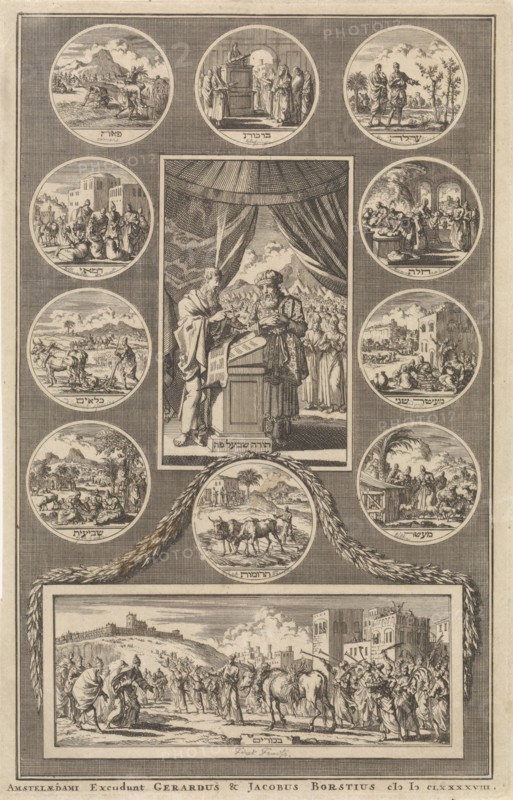 Moses and Aaron with the tablets of the law, Jan Luyken, Gerardus Borstius (I), Jacobus Borstius, 1698