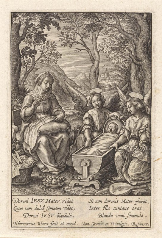 Christ child sleeps in the crib, Hieronymus Wierix, 1563 - before 1619