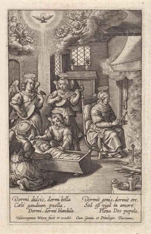Mary sleeping in her crib, Hieronymus Wierix, 1563 - before 1619, print maker: Hieronymus Wierix, 1563 - before 1619