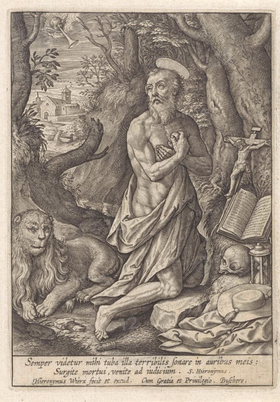 St. Jerome as a penitent in the desert, Hieronymus Wierix, 1563 - before 1619
