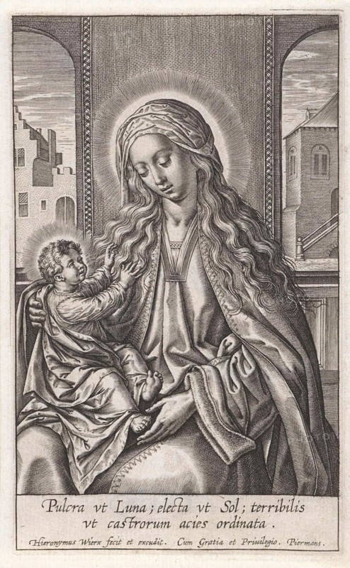 Mary with the Christ Child on her lap, print maker: Hieronymus Wierix, Piermans, 1563 - before 1619