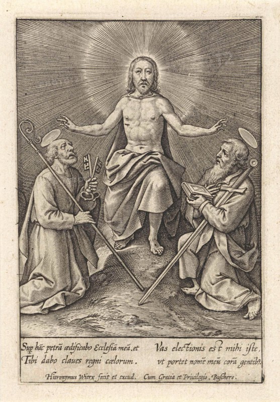 Risen Christ with Peter and Paul, Hieronymus Wierix, 1563 - before 1619