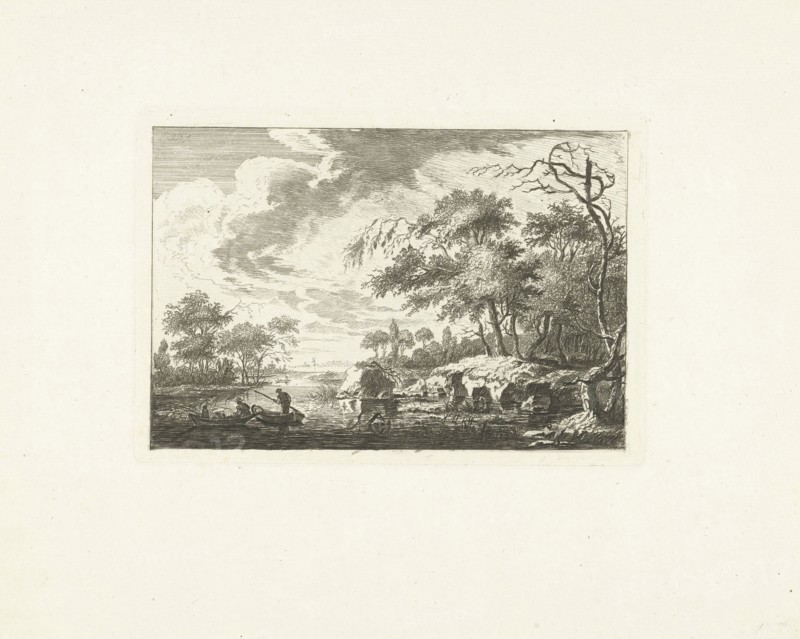 Two fishing boats on a river, Attributed to Joannes Bemme, 1800-1841