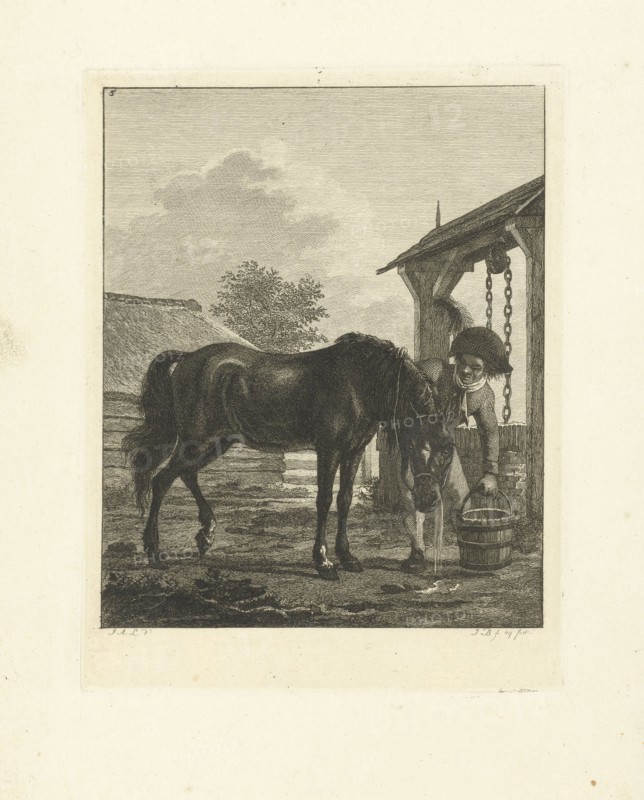 A man and a horse near a well, print maker: Joannes Bemme, Jan Anthonie Langendijk Dzn, 1802
