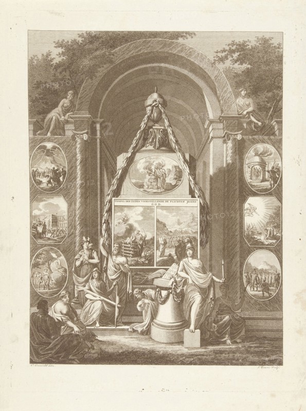 Temple of manners depicting the duties to God, Joannes Bemme, 1800 - 1841