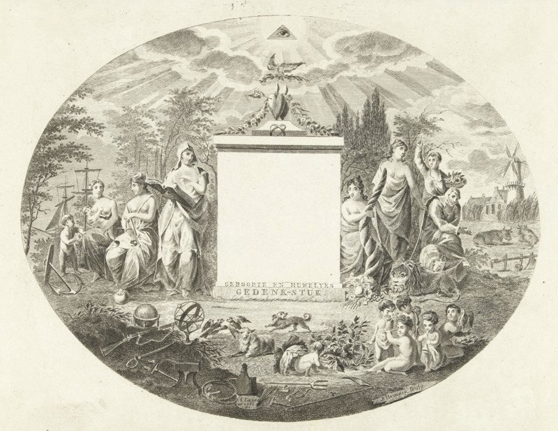 Birth and marriage memorial piece, Joannes Bemme, J.F. de Ridder & Comp., 1800 - 1841