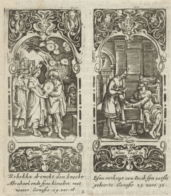 Rebecca and Eliezer at the well, Esau sells his birthright, Anonymous, 1615 - 1651