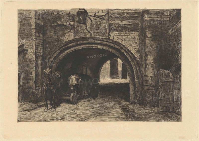 Vehicle with horse under an old gate, Willem Steelink (II), 1889