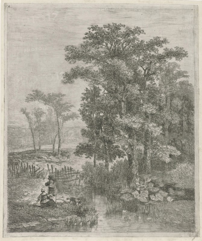 Man and woman at a trickle, Hermanus Jan Hendrik van Rijkelijkhuysen, 1823 - 1883