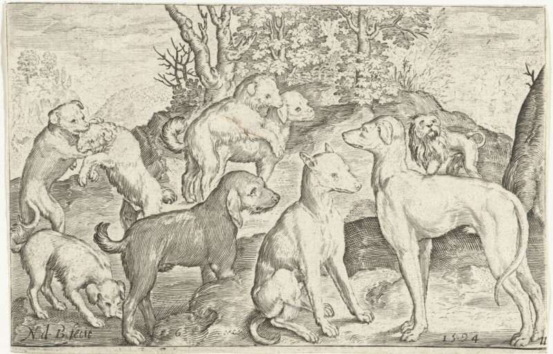Nine dogs, Nicolaes de Bruyn, 1594