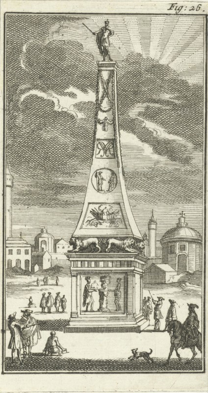 Obelisk with the statue of King William III, Jan Luyken, Barent Beeck, 1691