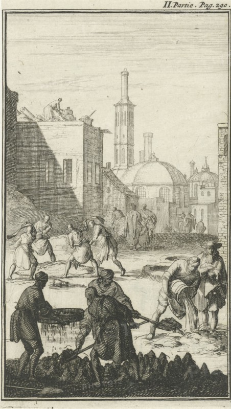 Manufacturing of lime in Persia, Jan Luyken, Charles Angot, 1689