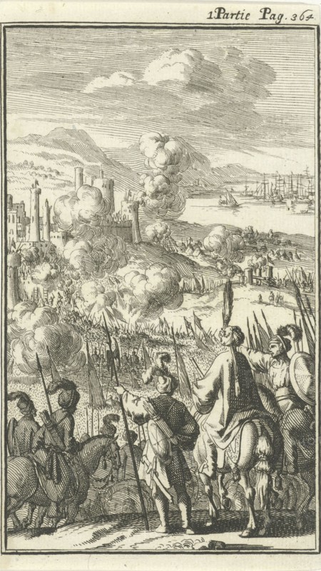 Rhodes besieged by the Turks, Jan Luyken, Charles Angot, 1689