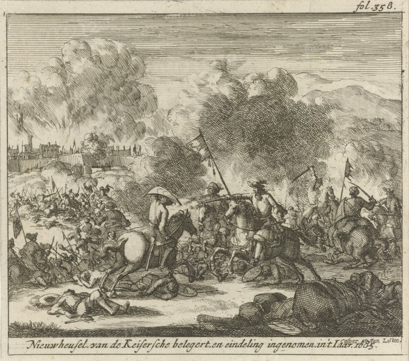 Siege and capture of NeuhÃ¤usel, 1685, Caspar Luyken, Jan Luyken, Jurriaen van Poolsum, 1689