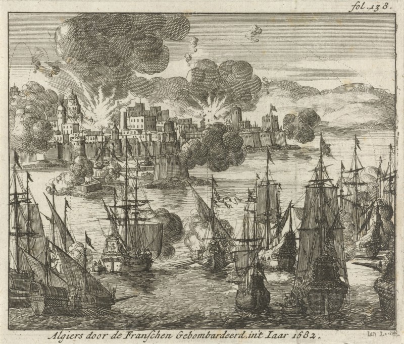 Algiers bombed by the French in 1682, Jan Luyken, Jurriaen van Poolsum, 1689