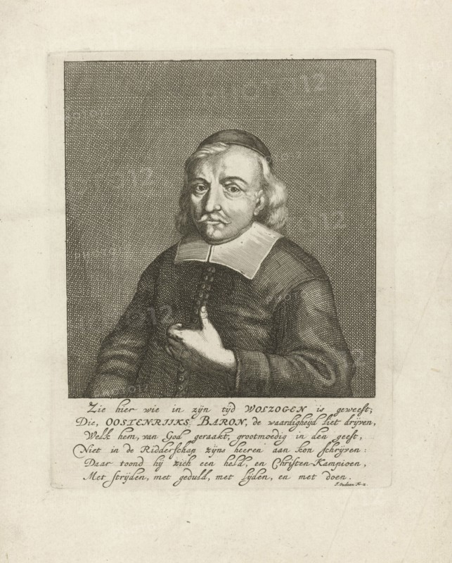 Portrait of Ludovicus Wolzogen, professor and theologian, Jan Luyken, Joachim Oudaan, 1688