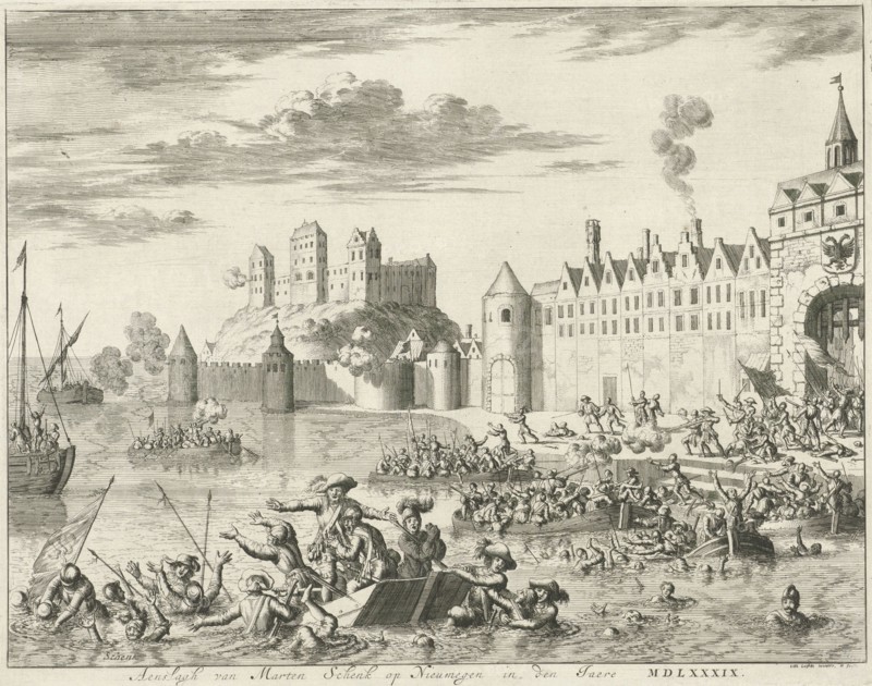 Assault of Martin Schenck at Nijmegen, 1589, Jan Luyken, weduwe Joannes van Someren, Abraham Wolfgang, 1679 - 1684