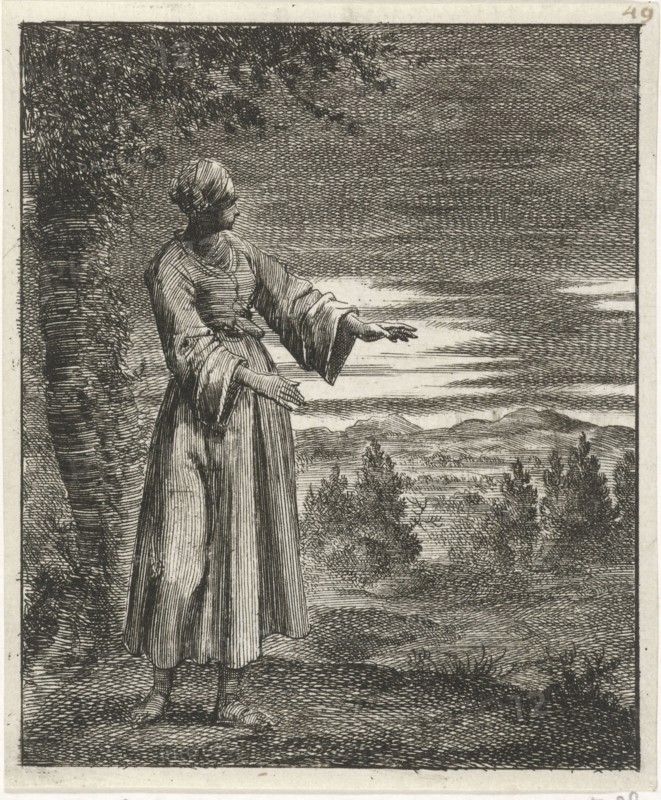 Woman walking in the night, Jan Luyken, Pieter Arentsz (II), 1687