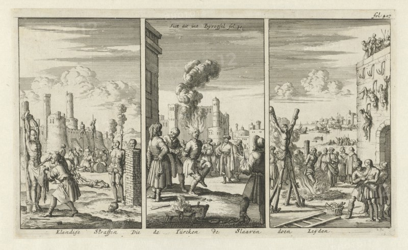 Aggravated assault of slaves by the Turks, Jan Luyken, Jan Claesz ten Hoorn, 1684