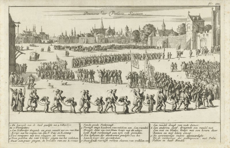 Procession of freed slaves. Procession of slaves and clergy, print maker: Jan Luyken, Jan Claesz ten Hoorn, 1684