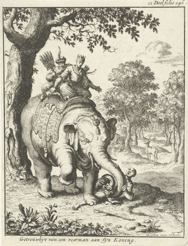 Elephant tramples his keeper, Jan Luyken, 1682