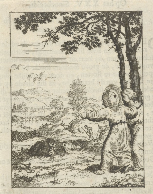 Christ and the soul personified, overlooking a landscape, print maker: Jan Luyken, Pieter Arentsz II, 1678 - 1687