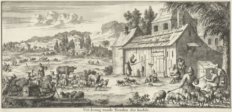 Shepherds donate a tenth of their flock, Willem Goeree, Jan Luyken, 1683