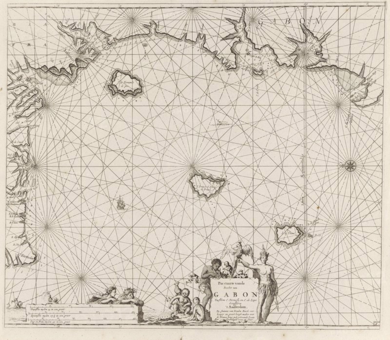 Sea chart of the coast of Equatorial Guinea, Gabon and Cameroon, print maker: Jan Luyken, Johannes van Keulen I, unknown, 1683 - 1799