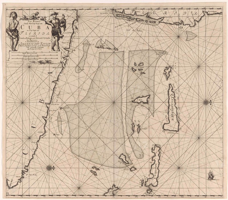 Sea chart of part of southeastern Florida and northeast of Cuba, Jan Luyken, Claes Jansz Voogt, Johannes van Keulen I, 1684-1799