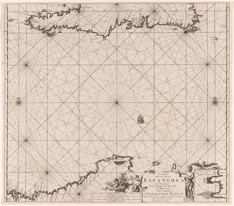 Sea chart of Haiti, the Dominican Republic, Venezuela and Curacao and Aruba