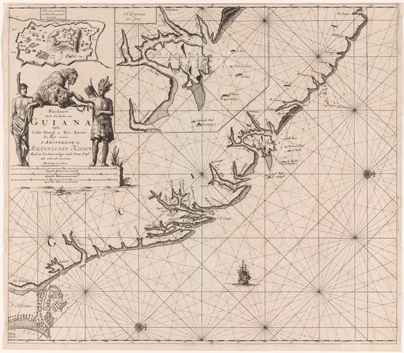 Sea chart of the coast of French Guiana, Jan Luyken, Claes Jansz Voogt, Johannes van Keulen (I), 1684-1799
