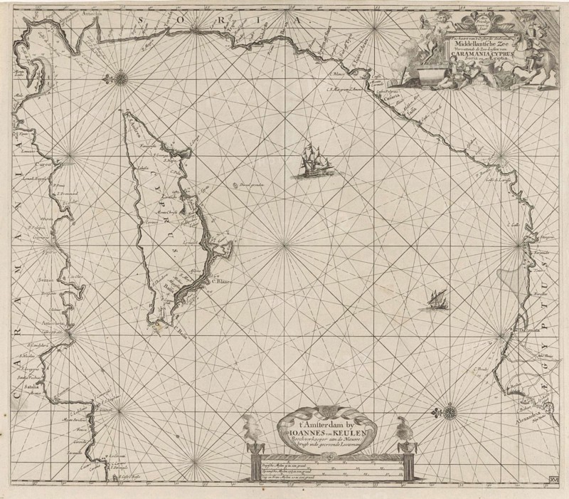Sea chart of the eastern part of the Mediterranean, Cyprus, Anonymous, Johannes van Keulen (I), unknown, 1682 - 1803