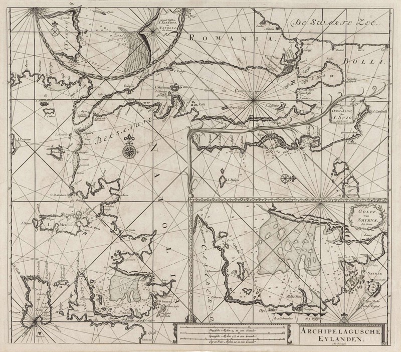 Sea chart of the northeastern part of the Aegean Sea, the Sea of Marmara and the Bosphorus, print maker: Anonymous, 1682 - 1803