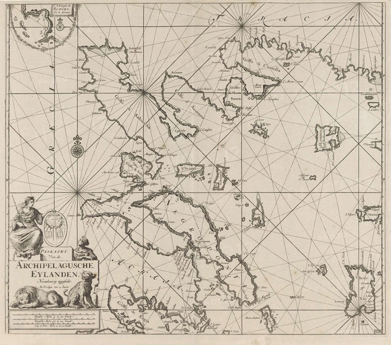 Sea chart of the western part of the Aegean part of the coast of Greece, Jan Luyken, Johannes van Keulen (I), unknown, 1682 - 1803