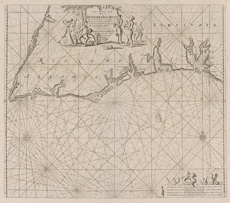 Sea map of part of the south coast of Portugal and Spain with the Algarve and Andalucia, Jan Luyken, Anonymous, Johannes van Keulen (I), 1681 - 1803