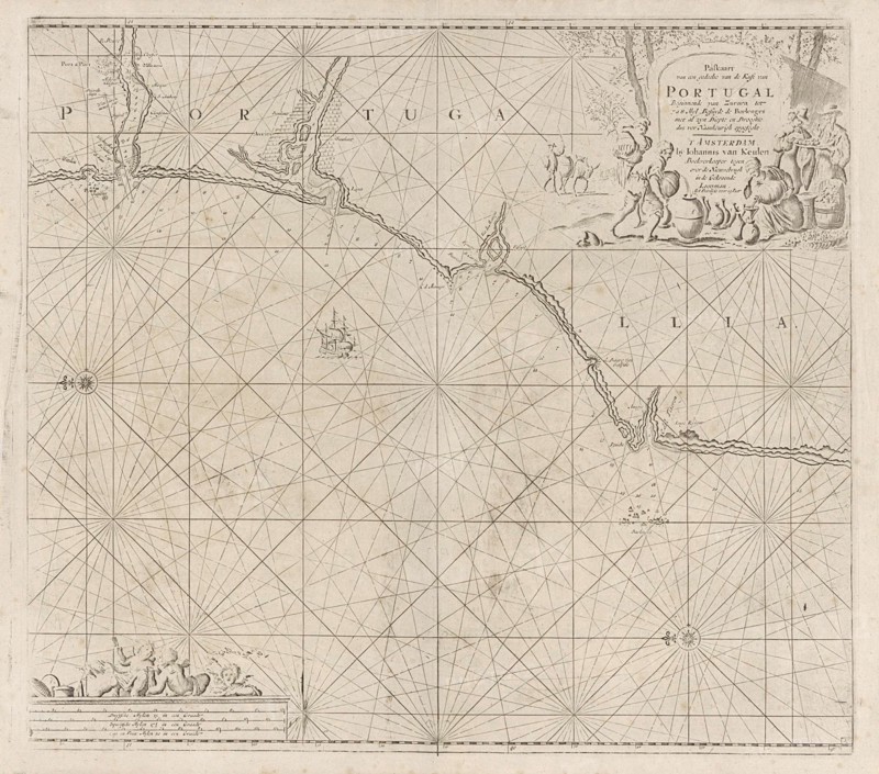 Sea chart of a portion of the south coast of Portugal, Jan Luyken, print maker: Anonymous, Johannes van Keulen I, 1681 - 1803