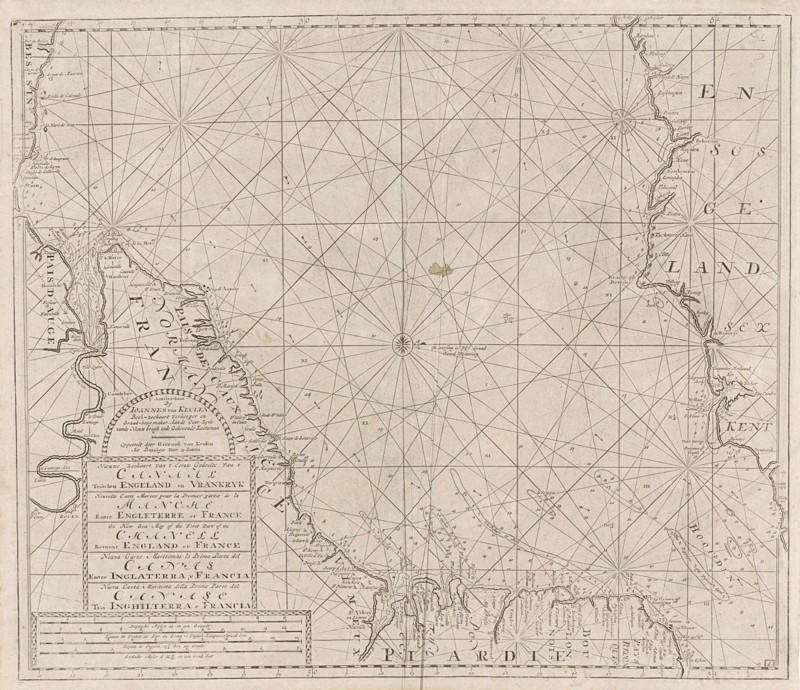 Sea chart of the Channel between England and France, Part 1, print maker: Anonymous, 1688 - 1803