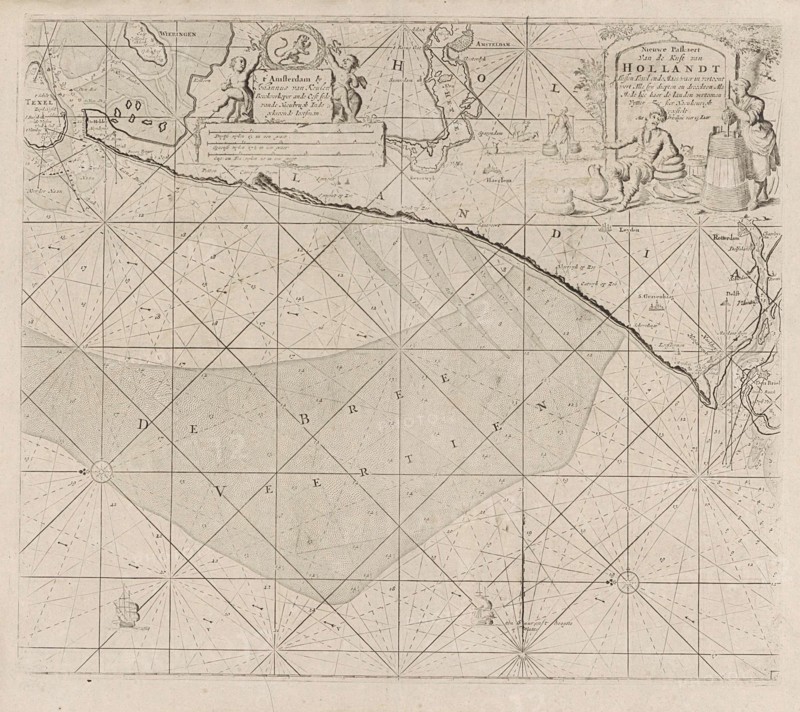 Sea chart of the coast of Holland between Texel and the Meuse, Jan Luyken, Anonymous, Johannes van Keulen (I), 1681 - 1803