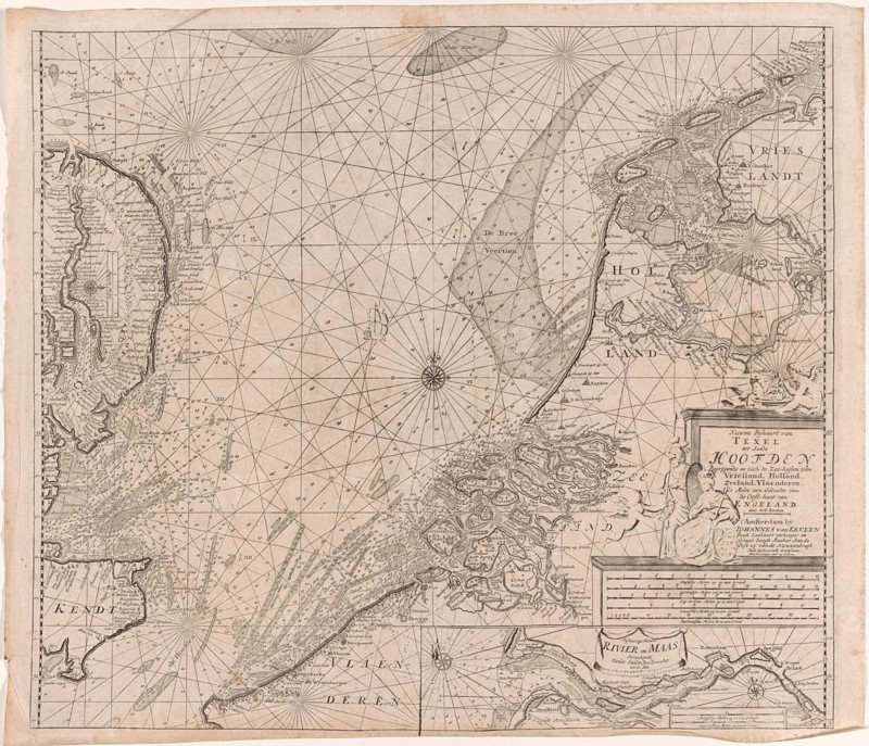 Sea chart of the southern part of the North Sea and part of the east coast of England, Gerard van Keulen, Johannes van Keulen (I), unknown, 1688 - 1803