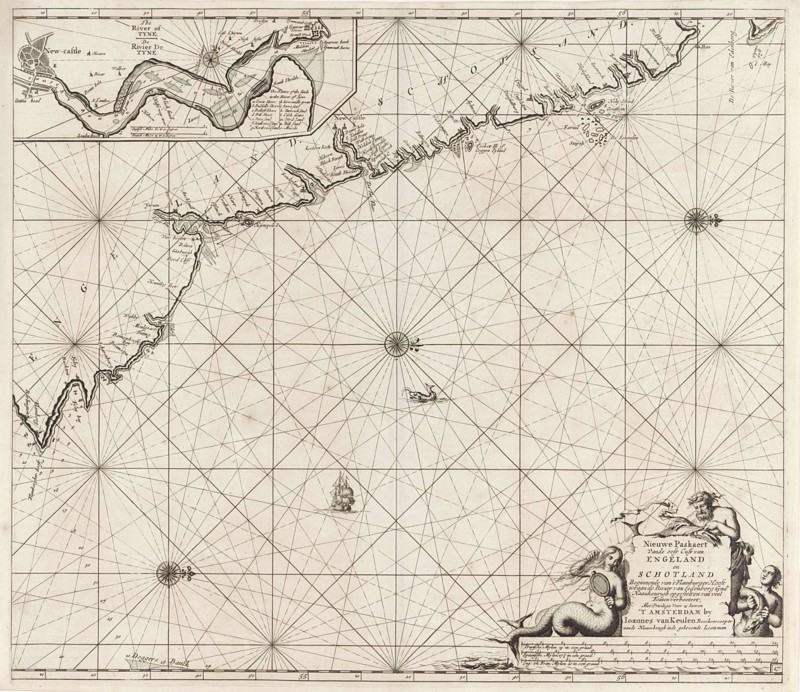 Sea chart of part of the northeast coast of England and part of Scotland, Jan Luyken, Johannes van Keulen (I), unknown, 1681 - 1799