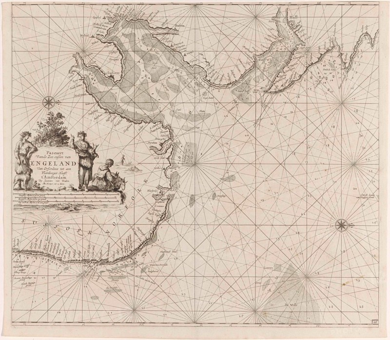 Sea chart of the east coast of England, with the mouth of the Humber, Jan Luyken, Johannes van Keulen (I), unknown, 1681 - 1799