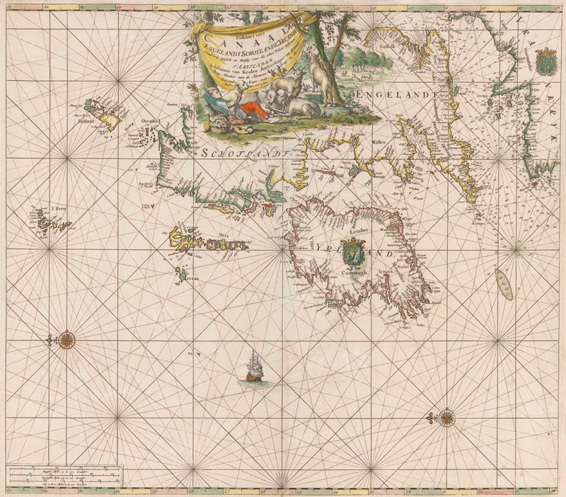 Sea chart of the coasts of England, Scotland and Ireland, Jan Luyken, Johannes van Keulen (I), unknown, 1682 - 1803