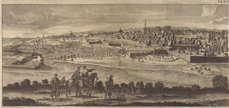 View of Jerusalem (left panel), Jan Luyken, Pieter Schenk (I), Cornelis de Bruyn, 1698