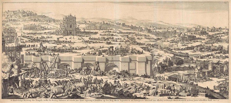 Construction of the Temple of Solomon, Jan Luyken, Willem Goeree, 1690