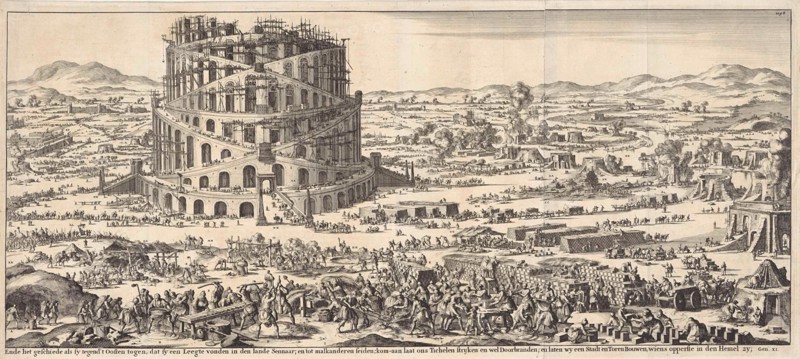 Tower of Babel, print maker: Jan Luyken, Willem Goeree, 1690